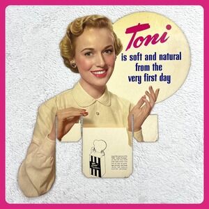 1950s Woman Toni Hair Vintage Advertising Sign 17" Cardboard Store Display